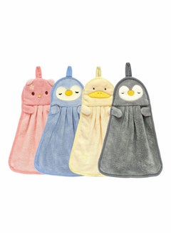 اشتري 4 Packs Cute Hand Towels - Ultra Thick Children Bathroom Cartoon Animals Microfiber Absorbent for Kitchen في السعودية