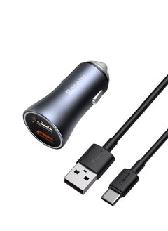 اشتري مجموعة شاحن سيارة سريع Baseus مع كابل 1m USB C QC 40 وات ثنائي USB سريع الشحن محول مقبس السيارة الألومنيوم متوافق مع iPad mini 6 الجديد ، iPhone 13 Pro / 13 Pro Max / 13 / 12Pro Max / SE / 11 ، Galaxy في الامارات