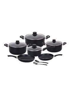 Buy 12-Piece Durable Non-Stick Aluminium Cookware Set Black 30.5 x 19 x 55.5 cm HS-6012-B in Saudi Arabia