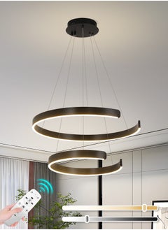 Buy Modern LED Chandelier for Bedroom & Living Room - Adjustable 3-Color Dimming, Remote Control, Double Circle (60cm/40cm), Black Round Ceiling Light,33W in UAE