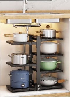 Buy Tycom Pots and Pans Organizer for Cabinet,Kitchen Organizer and Storage Rack,Space Saving Stand with Adjustable Dividers,7 Layer Double Sided With Panel Black. in UAE