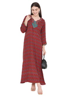 Buy MULTICOLOUR PRINTED WITH NECK EMBROIDERY ARABIC KAFTAN JALABIYA FARASHA in Saudi Arabia