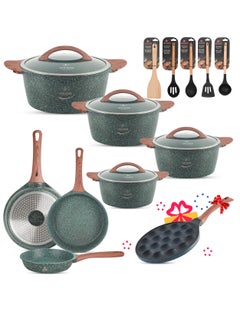 Buy 16Pcs Cookware Set Pot and Pans set Induction Bottom, Granite Non Stick Coating 100% PFOA FREE, Die Cast aluminum Cooking Set include Casseroles & Fry Pans & Silicone Utensils (Green) in UAE