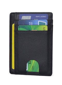 اشتري Multi-Function Slim Minimalist Genuine Leather Front Pocket Wallet Clip for Men, RFID Blocking Mini Money Card Clip Wallet Black في الامارات