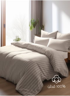 Buy Cotton Hotel Comforter Sets, Fits 120 cm x 200 cm Size Bed, Duvet Filling Included, 5 Pcs Single Size, Hotel Stripe Pattern in Saudi Arabia