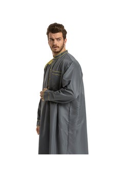 Buy Hot Selling Ethnic Embroidery Long Sleeve Loose Standing Collar Robe for Men in Saudi Arabia