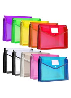 اشتري 10 Pieces Plastic File Folders Envelope Expanding File Wallet Organizer Documents Folde, A4 Size Waterproof Transparent File Pouch(Horizontal, Assorted Color) في السعودية