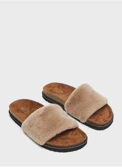 Buy Faux Fur Strap Sandals in Saudi Arabia