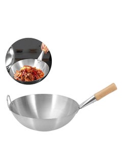 اشتري Stainless Steel Wok Pan Stir Fry Pan Deep Frying Wok Frying Skillet with Wooden Handle | 34cm في الامارات