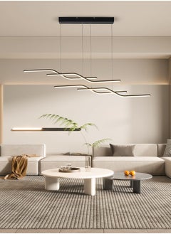 Buy Modern Dining Room Light Fixture, Dimmable Led Linear Wave Chandelier Lighting with Remote Control, Ajustable Hight Black Pendant Lights Kitchen Island Lighting (4-Light,4600lm) in Saudi Arabia