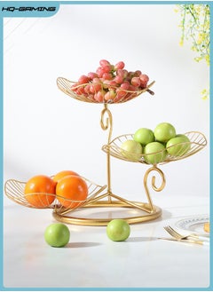 Buy 3-Tier Fruit Basket Stand Decorative Iron Fruit Bowl, Metal Wire Fruit Holder Storage Trays Table Countertop Holder for Vegetables, Snack, Modern Lotus Fruit Bowls for Kitchen Counter Table (Gold) in Saudi Arabia