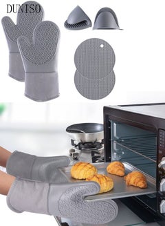 Buy Silicone Oven Mitts and Potholders Set, Heat Resistant Mittens with Mini Gloves Hot Pads, for Kitchen Baking Cooking in UAE