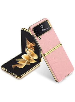 Buy For Samsung Galaxy Z Flip 4 Case, Genuine Leather Galaxy Z Flip 4 Case, Shockproof case for Z Flip 4, Electroplated Phone Case for Samsung Galaxy Z Flip 4 5G (2022)- Pink in Egypt