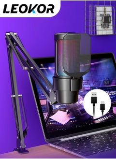 Buy Gaming PC USB Microphone Podcast Condenser Mic with Boom Arm Pop Filter Mute Button for Streaming Twitch Online Chat RGB Computer Mic for PS4/5 PC Gamer in Saudi Arabia