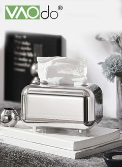 Buy Light Luxury Tissue Box Holder Magnetic Bottom Silver-plated With Spring Tissue Holder Silver in UAE