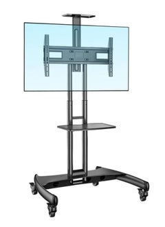 Buy Mobile TV Stand With Lockable Wheels For 32-65 Inch TVs Black in UAE