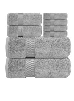 اشتري Premium Grey Bath Towels Set - [Pack of 8] 100% Cotton Highly Absorbent 2 Bath Towels, 2 Hand Towels and 4 Washcloths - Luxury Hotel & Spa Quality Bath Towels for Bathroom by Infinitee Xclusives في الامارات