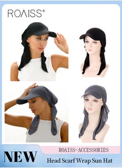 Buy 2 Pcs Brim Head Scarf Wrap Sun Visor Hat Women Bonnet Muslim Turban Baseball Cap Curved Hat Hair Loss Headwear Black and Grey in UAE