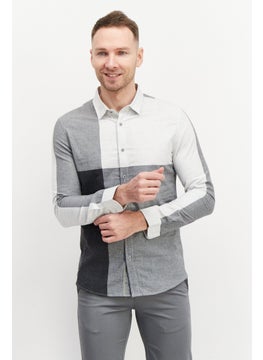 Buy Men Slim Fit Long Sleeve Color Block Casual Shirt, Light Grey Combo in UAE