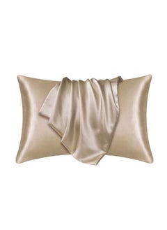 Buy 2 Pieces Pillowcases Silky Satin pillow cover set Hair Skin, Champagne Color. in UAE