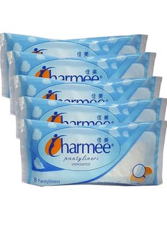 Buy Charmee Pantyliners Unscented with Extra Protection and Comfortable Dry Soft Cover (Each Pack 8 Pantyliners) (Pack of 5) in UAE