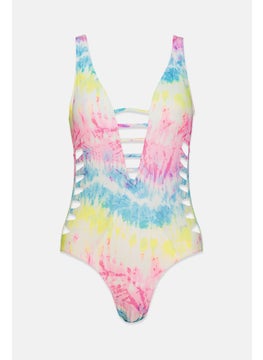 اشتري Women One Piece Dye Tie Dye Print Swimsuit, Pink Combo في السعودية