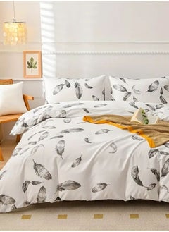 اشتري 6 piece duvet cover set, white bed linen with gray feathers. في الامارات