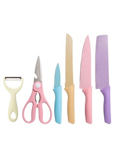 Buy Colorful Kitchen Knife Set of 6, Colorful Knife Set with Nonstick Coating, Chef Box Knife Set for Cooking, Camping, Travel, Picnic, BBQ and RV in UAE