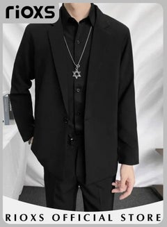 Buy Men's 4 Pieces Fashion Loose Blazer Suit One Buttons Loose Blazer Jacket & Long Straight Blazer Pants & Long Sleeve Black Shirt & Hexagram Star Necklace for  Prom Fashion Party or Daily Wear in Saudi Arabia