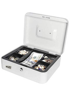 Buy Large Cash Box with Tray and Lock Durable Portable Steel Money Box (25x20x9cm White) in UAE