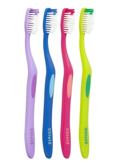 Buy Shield Care Righto Toothbrush Elongated Neck (Family Care - Medium Bristles), 4 Colors – 4 Count (Pack of 1) in UAE