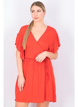 Buy Women Solid Wrap Dress, Red in Saudi Arabia