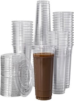 Buy [Indulge Forward], 16oz-50sets Crystal Clear Plastic Cups with Clear Flat X Hole Lids [50cups+50lids] in Egypt