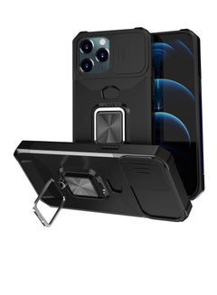 Buy Kickstand Case for iPhone 12 Pro Max with Slide Camera Lens Cover, Heavy Duty Armor Style Case with Rotate Ring Stand & Card Holder Slot Magnetic Car Mount, Durable Phone Case Shockproof Wallet Case in UAE