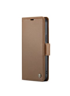 Buy Flip Wallet Case For iPhone 13 Pro [RFID Blocking] PU Leather Wallet Flip Folio Case with Card Holder Kickstand Shockproof Phone Cover (Brown) in Egypt