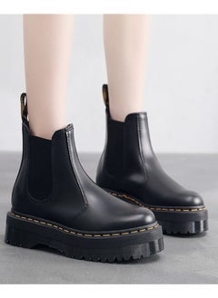 اشتري Chelsea Boots Women's Thick Sole Genuine Leather One Step Martin Boots Black في الامارات