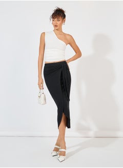 Buy Solid Wrap Midi Skirt with Tie-Up in Saudi Arabia