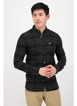 اشتري Men Regular Fit Checkered Long Sleeve Casual Shirt, Olive/Black في الامارات