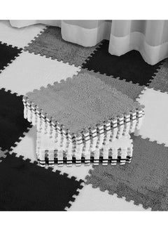 Buy 18 Pcs Plush Foam Floor Mat Square Interlocking Carpet Tiles with Border Fluffy Play Mat Floor Tiles Soft Climbing Area Rugs for Home Playroom Decor 12 x 12 x 0.4 Inch (Black White Gray) in Saudi Arabia