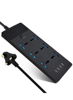 اشتري Power Strips Extension Cord 6 Outlets Universal Plug Adapter with 4 USB Ports Surge Protector Charging Socket with 2M Bold Extension Cord في الامارات