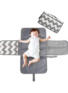 اشتري Baby Changing Mat, Waterproof Changing Pad with Head Cushion & Organizer Pockets, Diaper Changing Station, Foldable Baby Massage Mat for Home Travel Outside (Grey) في الامارات