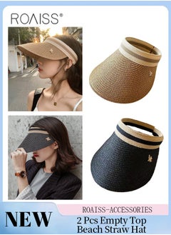 Buy 2 Pcs Empty Top Beach Straw Hat for Women Lady's Portable Beach Visor Bee Decor Sun Hat Casual Golf Beach Cap Outdoor Hat Garden Fishing Hiking in Saudi Arabia