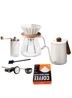 Buy All In One Portable Pour Over Coffee Maker Set Hand Grinder Coffee Machine Coffee Maker Equipment Outdoor Hand Pot Combination Coffee Tools Includes Thermometer Filter Papers Measuring Spoon Brush for Outdoor Camping in UAE