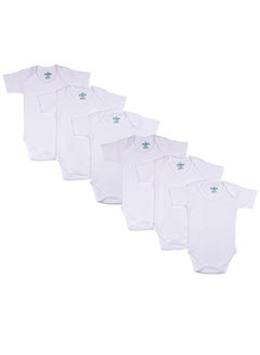 Buy BabiesBasic 100% Super Combed Cotton, Short Sleeves Romper/Bodysuit, for New Born to 24months. Set of 6 - White in UAE