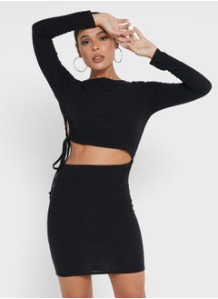 Buy Cut Out Detail Ribbed Dress in Saudi Arabia