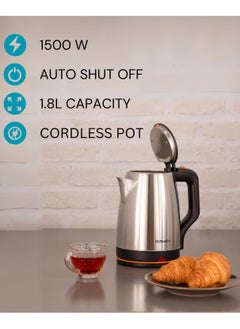 اشتري Electric Kettle, 1.8 L Stainless Steel, 360° Cordless Electric Jug With Detachable Power Base, Auto Cut-off Function, 1500 W, Silver, 2 Year Warranty في الامارات