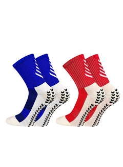 Buy 2 Pairs of Men's Non Slip Soccer Socks, Running Socks Sports Socks for Soccer Basketball Towel Bottom Sports Grip Socks Mid-calf Socks (Red, Blue) in UAE