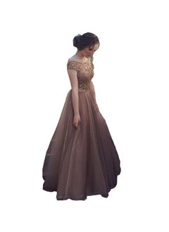 Buy Elegant Off Shoulder Evening Gift Apricot Dress in Saudi Arabia