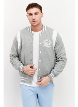 Buy Men Sportswear Fit Reversible Varsity Jacket, Grey/White in UAE