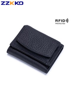 اشتري Women's Cowhide Wallet, Japanese-Style Short Large-Capacity Three-Fold Coin Purse, Rfid Shielding Anti-Theft Multi-functional Credit Card Holder, Women's Classic Clutch Bag في السعودية